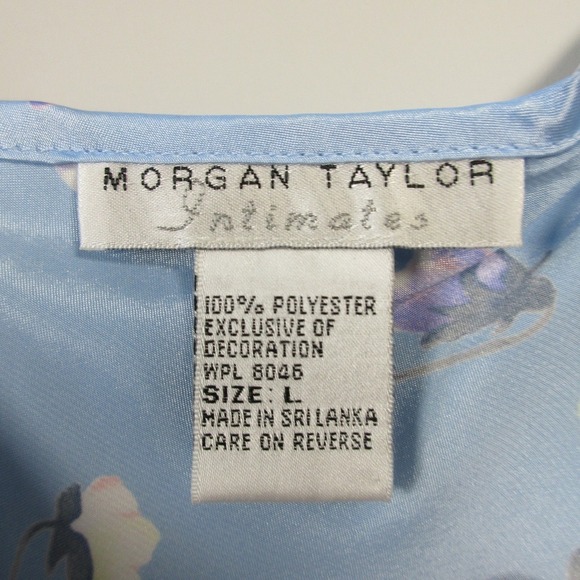 Morgan Taylor Intimates Slip Dress L Blue Satin Lace Trim Floral Lingerie 92 - Picture 9 of 10